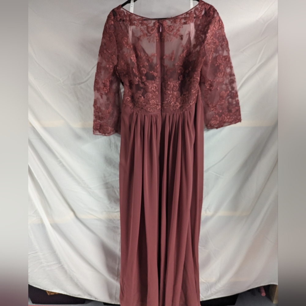AZAZIE HAYEKA-Line Lace Chiffon Floor-Length Dress Desert Rose Bridesmaid gown - Picture 3 of 16